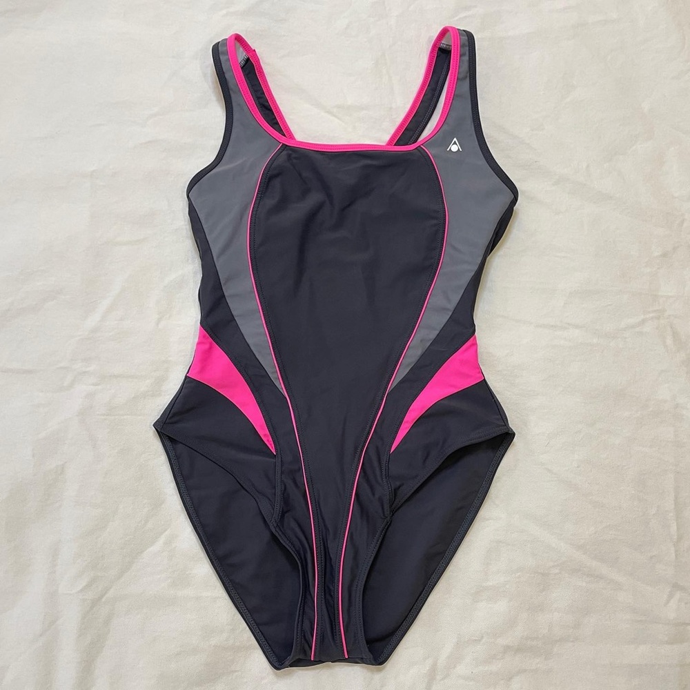 AquaSphere Gray One Piece Swimsuit with Neon Pink Details